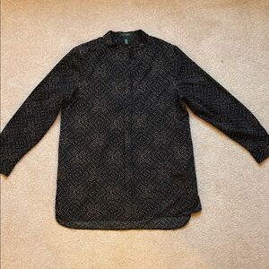 Ralph Lauren Vintage Black and Gold Patterned Silky Blouse